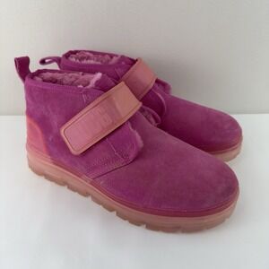 UGG Neumel Clear Chukka Women's Pink Suede Shearling Lined Strap Boots Size 10